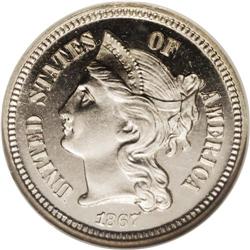 1867 3CN PR66 Cameo NGC. One of several examples of th 1867[3CN] PR66 Cameo NGC.