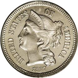 1867 3CN PR66 Cameo PCGS. A beautiful Premium Gem proo 1867[3CN] PR66 Cameo PCGS.