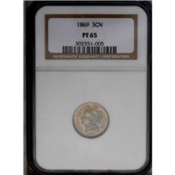 1869 3CN PR65 NGC. Pastel shades of golden-tan, violet 1869[3CN] PR65 NGC.