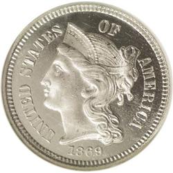 1869 3CN PR66 Ultra Cameo NGC. Completely untoned with 1869[3CN] PR66 Ultra Cameo NGC.