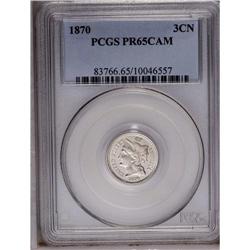 1870 3CN PR65 Cameo PCGS. A fully brilliant, well cont 1870[3CN] PR65 Cameo PCGS.