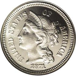 1871 3CN PR67 NGC. A sharply defined Superb Gem proof 1871[3CN] PR67 NGC.