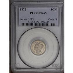 1872 3CN PR65 PCGS. Bright proof surfaces exhibit well 1872[3CN] PR65 PCGS.