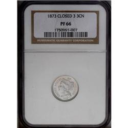 1873 3CN Closed 3 PR66 NGC. Rich sky-blue and peach ir 1873[3CN] Closed 3 PR66 NGC.