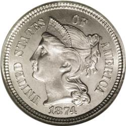 1874 3CN PR67 Cameo NGC. Fully struck with exquisitely 1874[3CN] PR67 Cameo NGC.