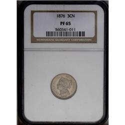 1876 3CN PR65 NGC. Pastel olive-tan, golden-brown, and 1876[3CN] PR65 NGC.