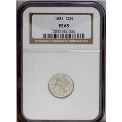 1881 3CN PR65 NGC. A sharply defined Gem proof with at 1881[3CN] PR65 NGC.