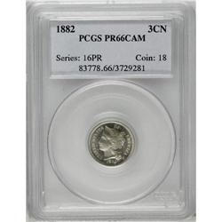 1882 3CN PR66 Cameo PCGS. Sharply struck, with nickel- 1882[3CN] PR66 Cameo PCGS.