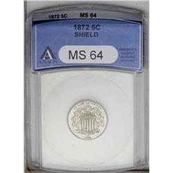 1872 5C MS64 ANACS. An original silver-gray example th 1872[5C] MS64 ANACS.