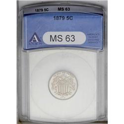 1879 5C MS63 ANACS. A sharply struck and fully lustrou 1879[5C] MS63 ANACS.