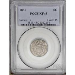 1881 5C XF45 PCGS. Unlike the 1880, the low mintage 18 1881[5C] XF45 PCGS.