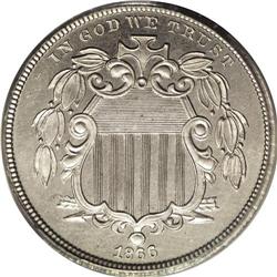 1866 5C Rays PR66 Cameo PCGS. The obverse of proof exa 1866[5C] Rays PR66 Cameo PCGS.