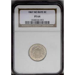 1867 5C No Rays PR64 NGC. A deeply mirrored example wi 1867[5C] No Rays PR64 NGC.