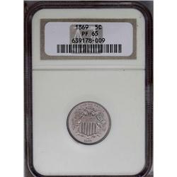 1869 5C PR 65 NGC. Lightly toned in slate-gray hues, b 1869[5C] PR65 NGC.