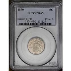 1870 5C PR65 PCGS. A lovely Gem proof with attractive 1870[5C] PR65 PCGS.