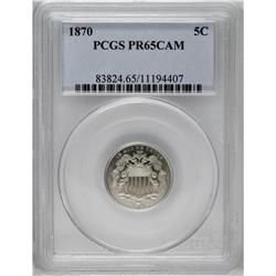 1870 5C PR65 Cameo PCGS. A remarkable Gem proof with b 1870[5C] PR65 Cameo PCGS.