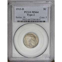 1913-D 5C Type Two MS64 PCGS. This attractive, well st 1913-D[5C] Type Two MS64 PCGS.