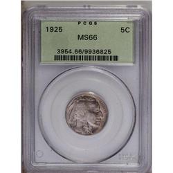 1925 5C MS66 PCGS. Steel-gray and golden toning enrich 1925[5C] MS66 PCGS.