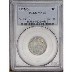 1925-D 5C MS64 PCGS. Delicate steel-green toning, shad 1925-D[5C] MS64 PCGS.