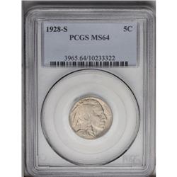 1928-S 5C MS64 PCGS. Carefully preserved and lightly t 1928-S[5C] MS64 PCGS.