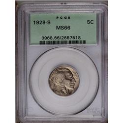 1929-S 5C MS66 PCGS. This lustrous Premium Gem has sat 1929-S[5C] MS66 PCGS.