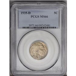 1935-D 5C MS66 PCGS. Lustrous surfaces are bathed in a 1935-D[5C] MS66 PCGS.