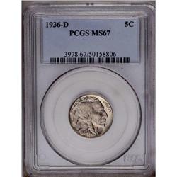 1936-D 5C MS67 PCGS. The splendidly original, olive-gr 1936-D[5C] MS67 PCGS.