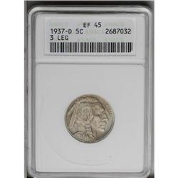 1937-D 5C Three-Legged XF45 ANACS. FS-020.2. This attr 1937-D[5C] Three-Legged XF45 ANACS.
