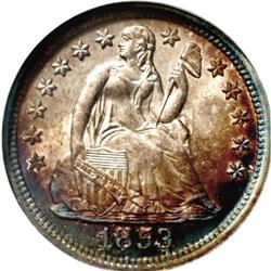 1853 10C No Arrows MS68 NGC. Fortin-101a. Die clashing 1853[10C] No Arrows MS68 NGC.