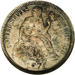 1871-CC 10C --Corroded--ANACS. AU Details, Net VF20. Th 1871-CC[10C]--Corroded--ANACS. AU Details, N