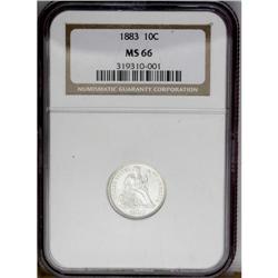 1883 10C MS66 NGC. Radiant luster exudes from virtuall 1883[10C] MS66 NGC.