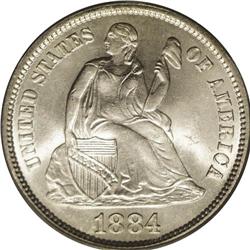1884 10C MS67 PCGS. A glittering Superb Gem example of 1884[10C] MS67 PCGS.