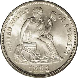 1884 10C MS67 PCGS. With an original mintage of 3.3 mi 1884[10C] MS67 PCGS.