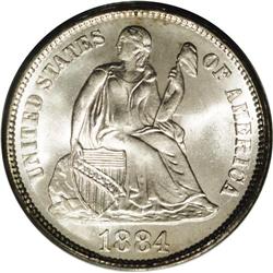 1884 10C MS67 PCGS. Booming luster illuminates this in 1884[10C] MS67 PCGS.