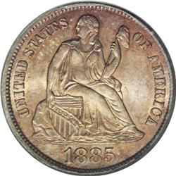 1885-S 10C MS65 PCGS. A landmark opportunity for Seate 1885-S[10C] MS65 PCGS.