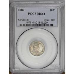 1887 10C MS64 PCGS. A pleasing mixture of golden-russe 1887[10C] MS64 PCGS.
