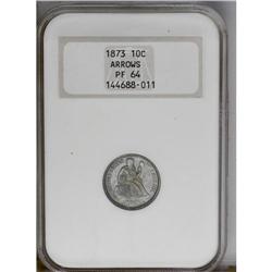 1873 10C Arrows PR64 NGC. Powder-blue, peach, and aqua 1873[10C] Arrows PR64 NGC.