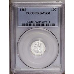 1889 10C PR66 Cameo PCGS. Essentially untoned surfaces 1889[10C] PR66 Cameo PCGS.