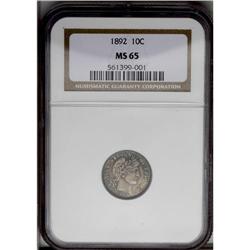 1892 10C MS65 NGC. An attractive Gem striking of this 1892[10C] MS65 NGC.