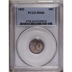 1892 10C MS66 PCGS. Fire-red, sea-green, olive-gray, a 1892[10C] MS66 PCGS.
