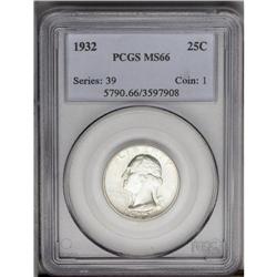 1932 25C MS66 PCGS. Boldly struck, if slightly weak on 1932[25C] MS66 PCGS.