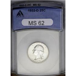 1932-D 25C MS62 ANACS. This shimmering and nearly unto 1932-D[25C] MS62 ANACS.
