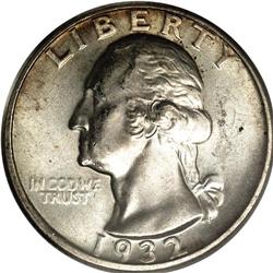 1932-D 25C MS64 PCGS. The obverse is bright and frosty 1932-D[25C] MS64 PCGS.