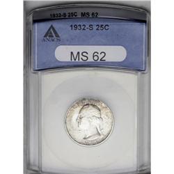 1932-S 25C MS62 ANACS. Boldly struck with satin luster 1932-S[25C] MS62 ANACS.