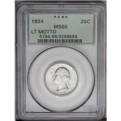 1934 25C Light Motto MS66 PCGS. Thick mint frost cover 1934[25C] Light Motto MS66 PCGS.
