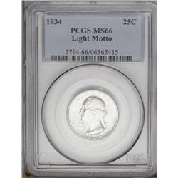 1934 25C LT MOTTO MS66 PCGS.From The Ron W. Keeney Col 1934[25C] Light Motto MS66 PCGS.