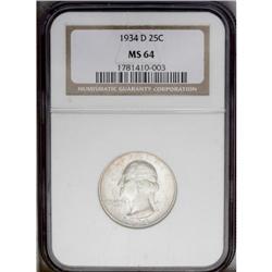 1934-D 25C Heavy Motto MS64 NGC. Luster dominates the 1934-D[25C] Heavy Motto MS64 NGC.