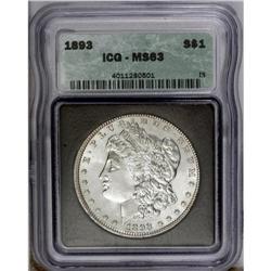 1893 S$1 MS63 ICG. Sharply struck and fully brilliant 1893[img border='0' src='http://www.heritageco