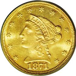 1871 $2 1/2 MS64 PCGS. One of the finest known example 1871[$2 1/2] MS64 PCGS.