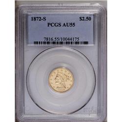 1872-S $2 1/2 AU55 PCGS. An attractive, faintly greeni 1872-S[$2 1/2] AU55 PCGS.